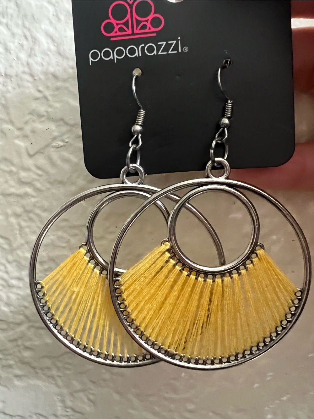 Paparazzi Yellow Thread Fringe Hoop Earrings